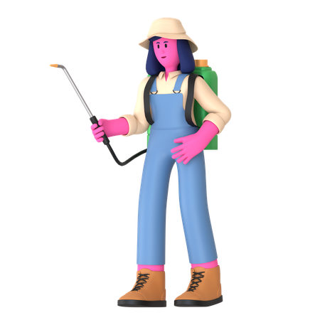 Female farmer spraying Pesticide  3D Illustration