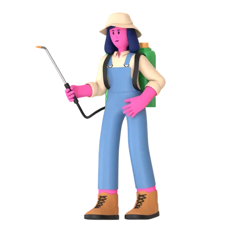 Female farmer spraying Pesticide  3D Illustration