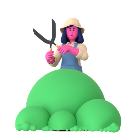 Female farmer with Hedge shears  3D Illustration
