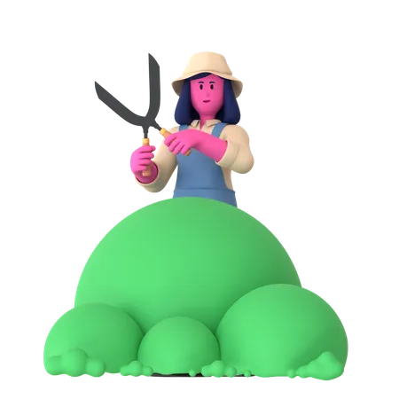 Female farmer with Hedge shears  3D Illustration
