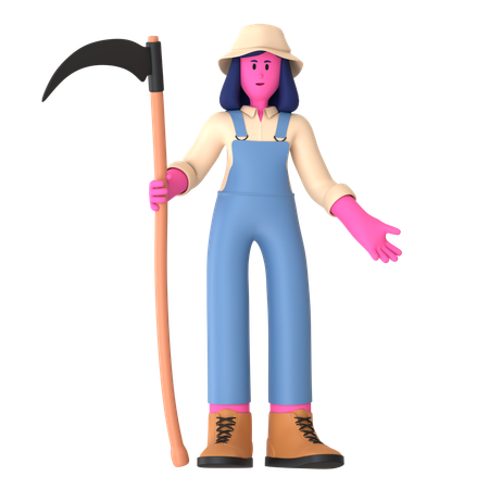 Female farmer with Scythe  3D Illustration