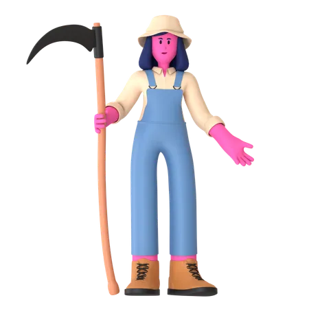Female farmer with Scythe  3D Illustration