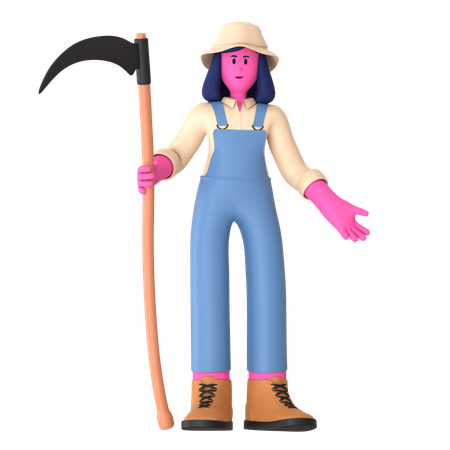 Female farmer with Scythe  3D Icon