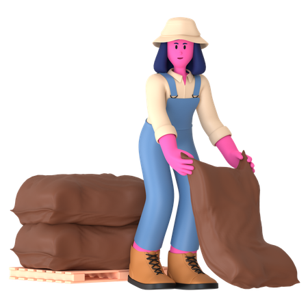 Female farmer with Wheat bag  3D Icon