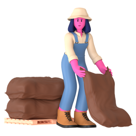 Female farmer with Wheat bag  3D Illustration