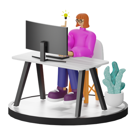 Female finding ideas while working  3D Illustration