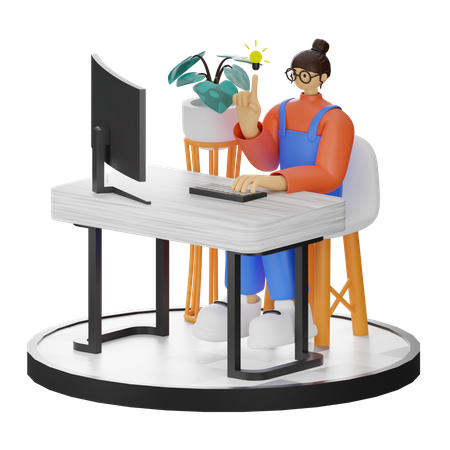 Female finding ideas while working on computer  3D Illustration