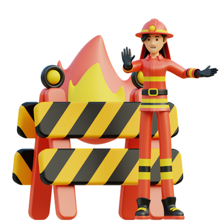 Female firefighter blocking the road breaker  3D Illustration