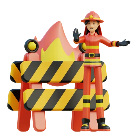 Female firefighter blocking the road breaker  3D Illustration