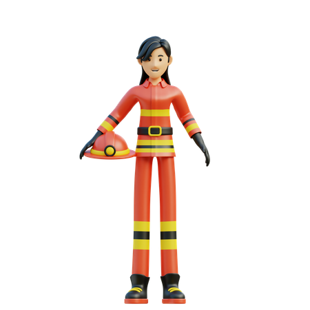 Female firefighter carries a helmet  3D Icon