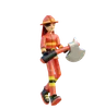 Female firefighter carrying an axe