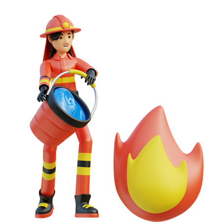 Female firefighter carrying bucket 3D Icon