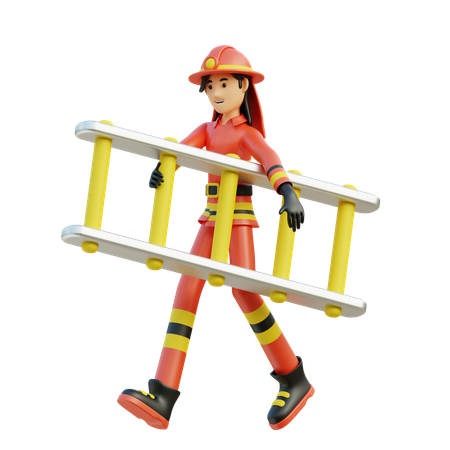 Female firefighter carrying ladder  3D Icon