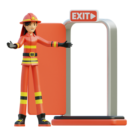 Female firefighter directs out  3D Illustration