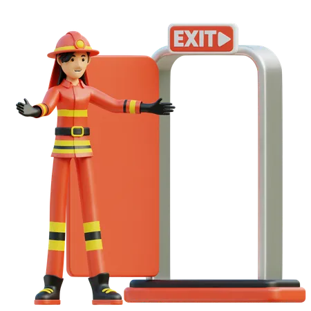 Female firefighter directs out  3D Illustration