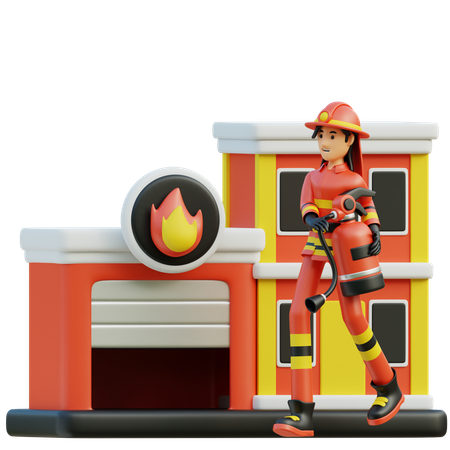 Female firefighter headed to the office  3D Illustration