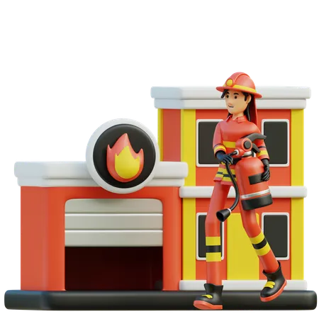 Female firefighter headed to the office  3D Illustration