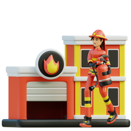 Female firefighter headed to the office  3D Illustration