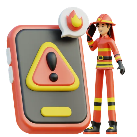 Female firefighter mobile app  3D Illustration