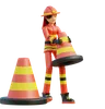Female firefighter moves the cone