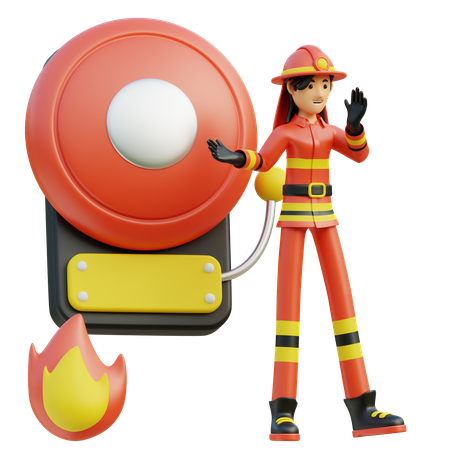 Female firefighter rings the bell  3D Illustration