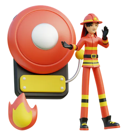 Female firefighter rings the bell  3D Illustration