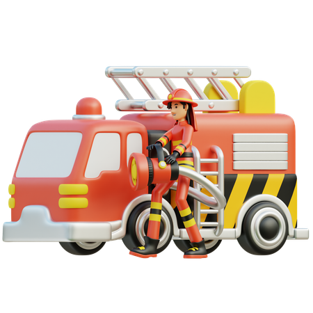 Female firefighter with car  3D Icon