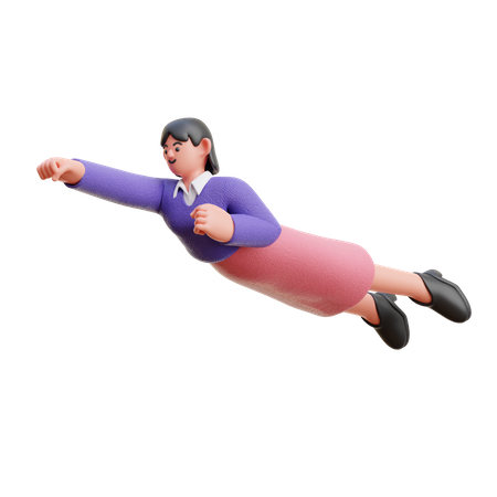 Female Flying On Air  3D Illustration