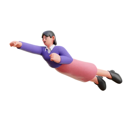 Female Flying On Air  3D Illustration