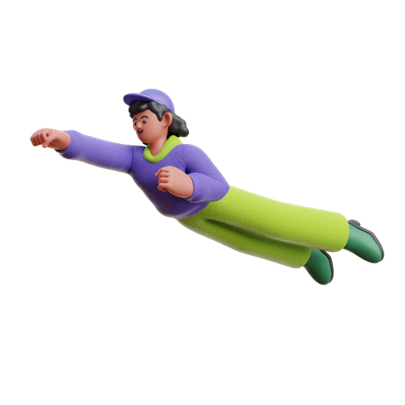 Female Flying On Air 3D Illustration