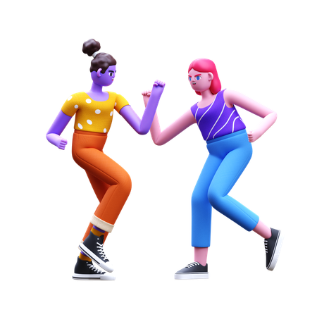 Female Friends Dancing  3D Icon