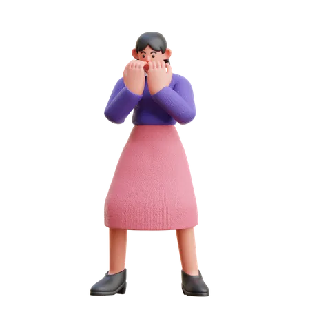 Female giving Scared expression  3D Illustration