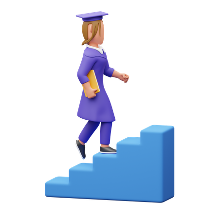 Female Graduated Student Climbing Stairs  3D Illustration