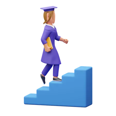 Female Graduated Student Climbing Stairs  3D Illustration