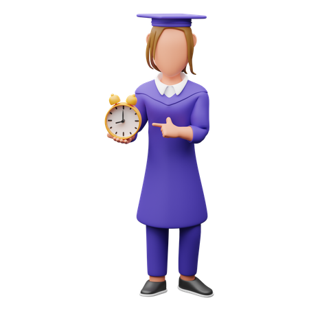 Female Graduated Student Showing Clock  3D Illustration