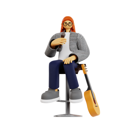 Female guitarist making announcement  3D Icon