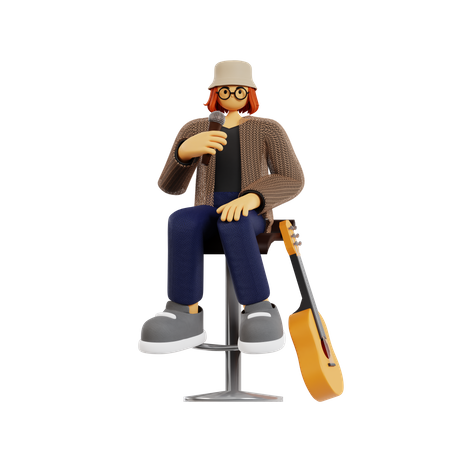 Female guitarist making announcement  3D Icon