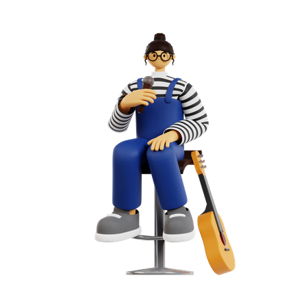 Female guitarist making announcement  3D Icon