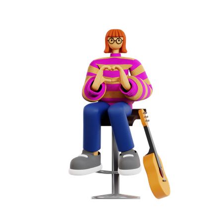Female guitarist making heart sign using hand  3D Icon