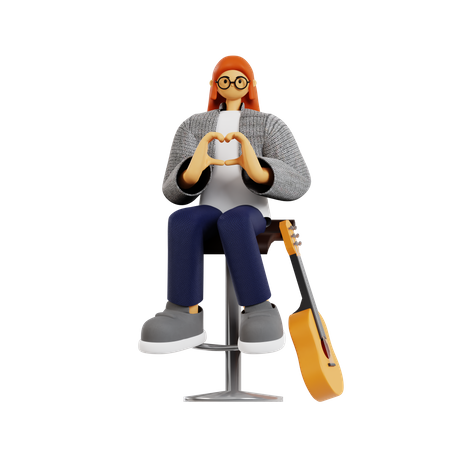 Female guitarist making heart sign using hand  3D Icon