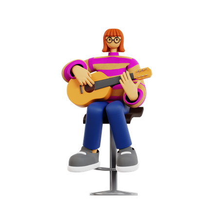 Female guitarist playing guitar  3D Illustration