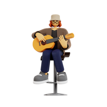 Female guitarist playing guitar  3D Illustration