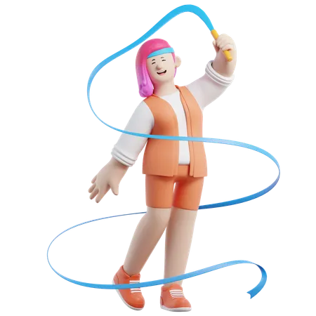 Female Gymnast Is Dancing With A Ribbon  3D Illustration