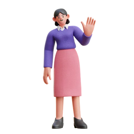 Female Hello Hand Gesture 3D Illustration