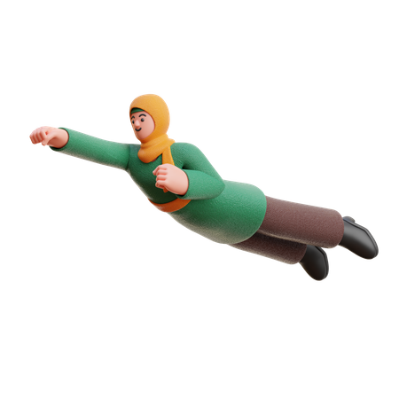 Female Hijab Flying Pose  3D Icon