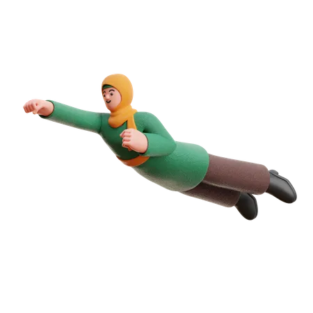 Female Hijab Flying Pose  3D Illustration