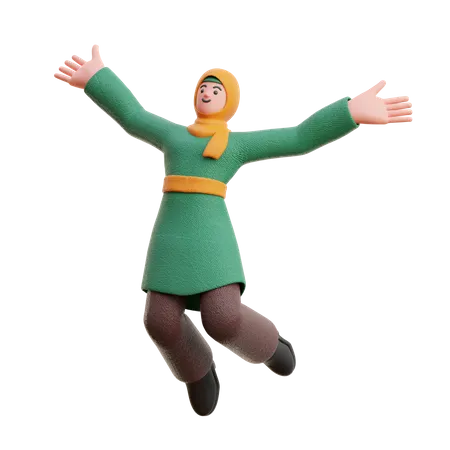 Female Hijab Jump Happy Floating Pose  3D Illustration