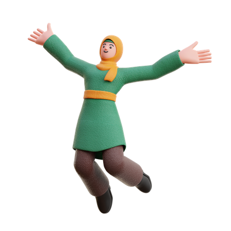 Female Hijab Jump Happy Floating Pose 3D Illustration