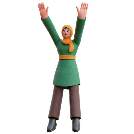 Female Hijab Jumping Happy Pose  3D Icon