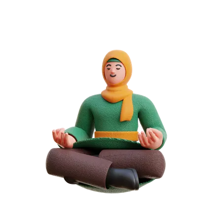 Female Hijab Meditation Pose  3D Illustration